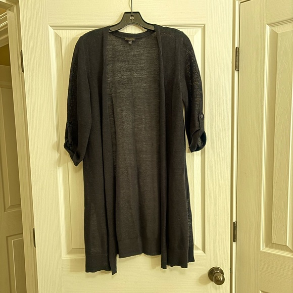 Talbots Black Open Knit Cardigan with Roll Up Sleeves - Picture 3 of 12
